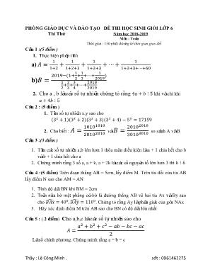Đề thi thử học sinh giỏi môn Toán Lớp 6 - Năm học 2018-2019